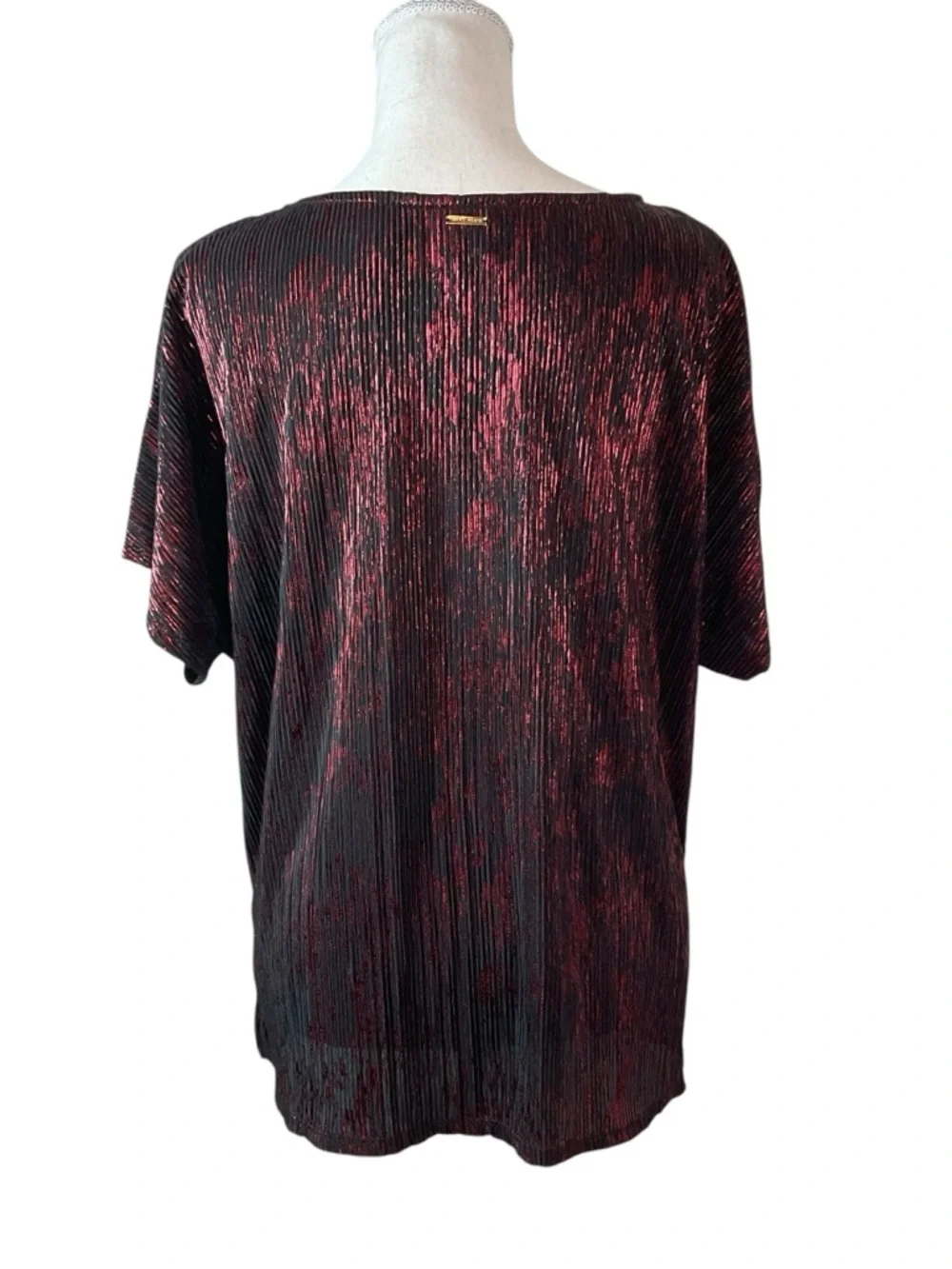 Anne Klein Metallic Red and Black textured Short Sleeve Top L - Picture 4 of 9